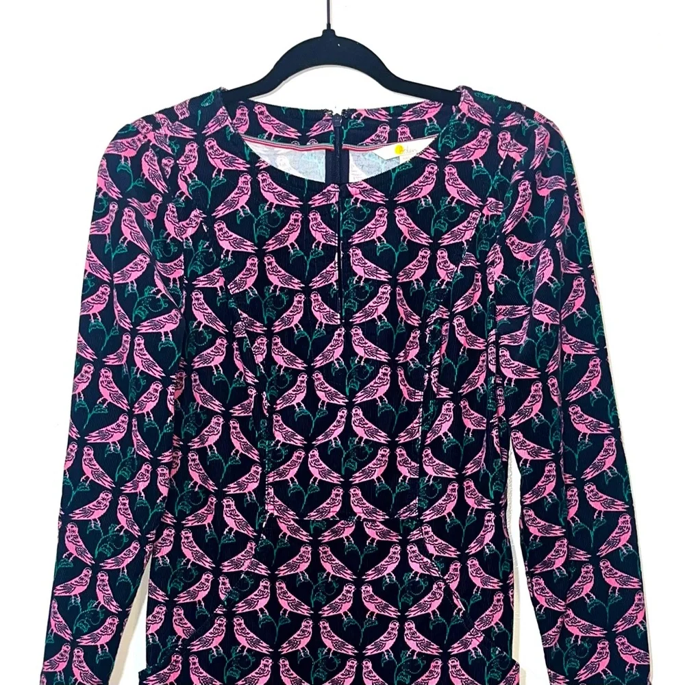 Boden Pink Lovebird Print Corduroy Sheath Dress Size 6 Small - Picture 3 of 15
